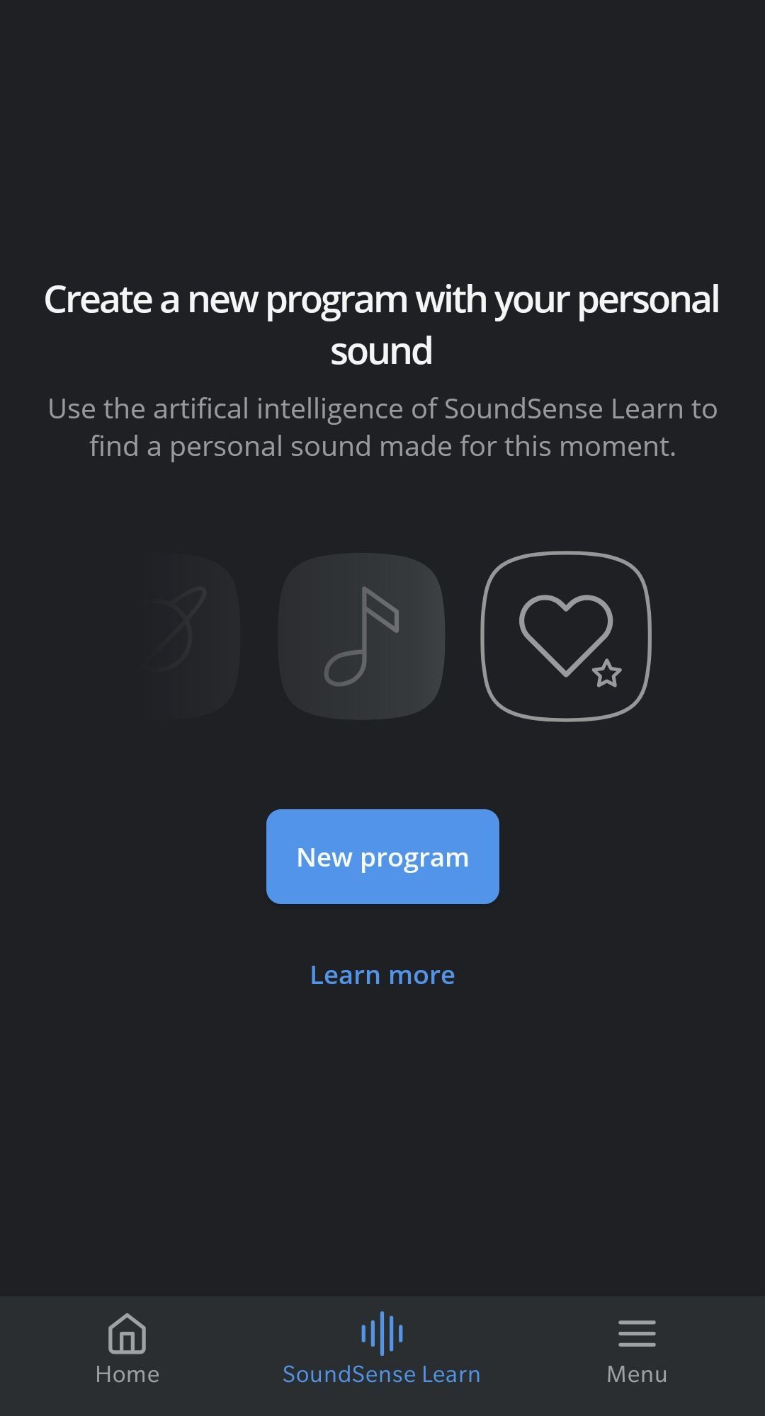 Widex MOMENT starting a new program in the SoundSense Learn tool