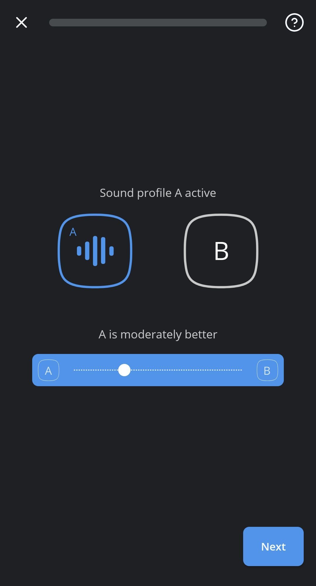 Choosing between sound profiles in the Widex MOMENT SoundSense Learn tool