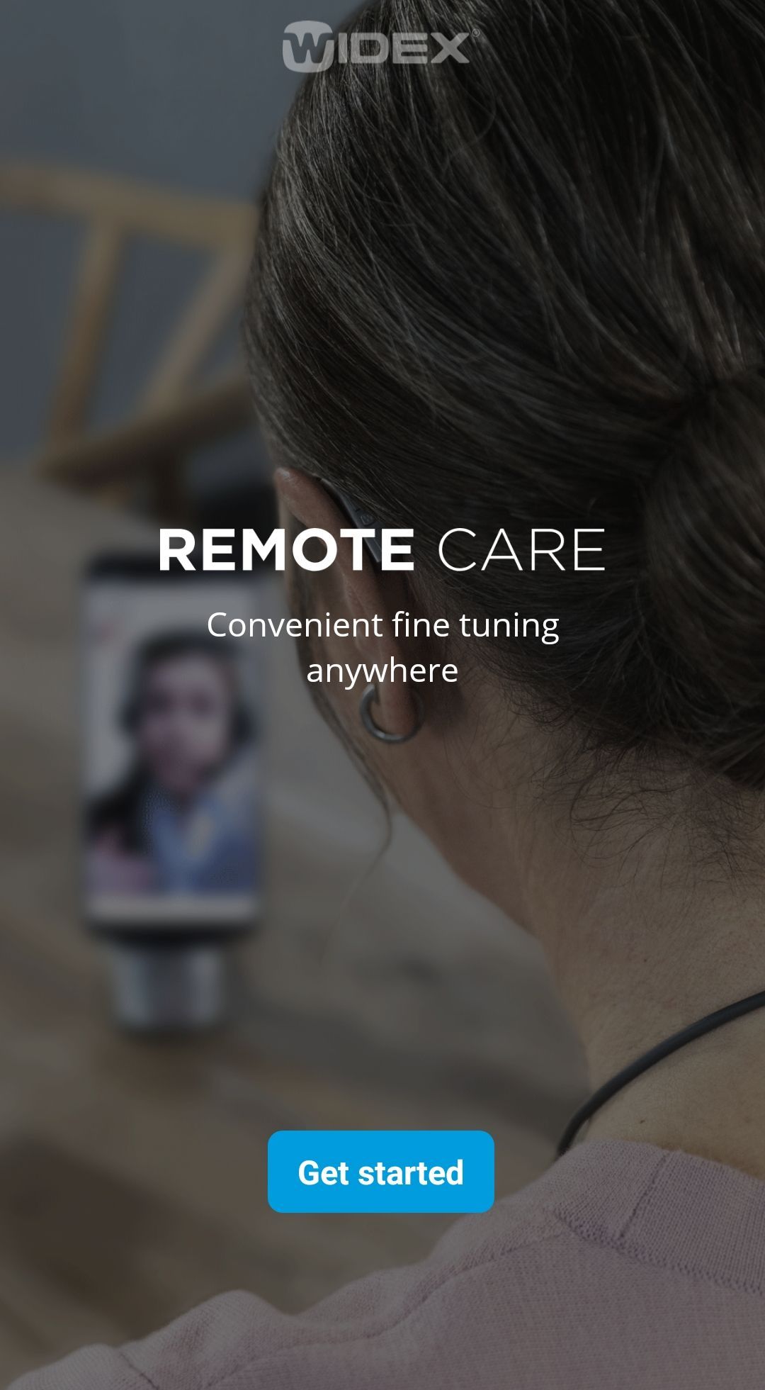 Widex REMOTE CARE app start screen