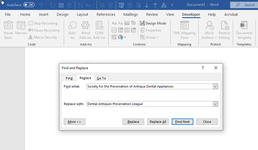 microsoft word find and replace macro