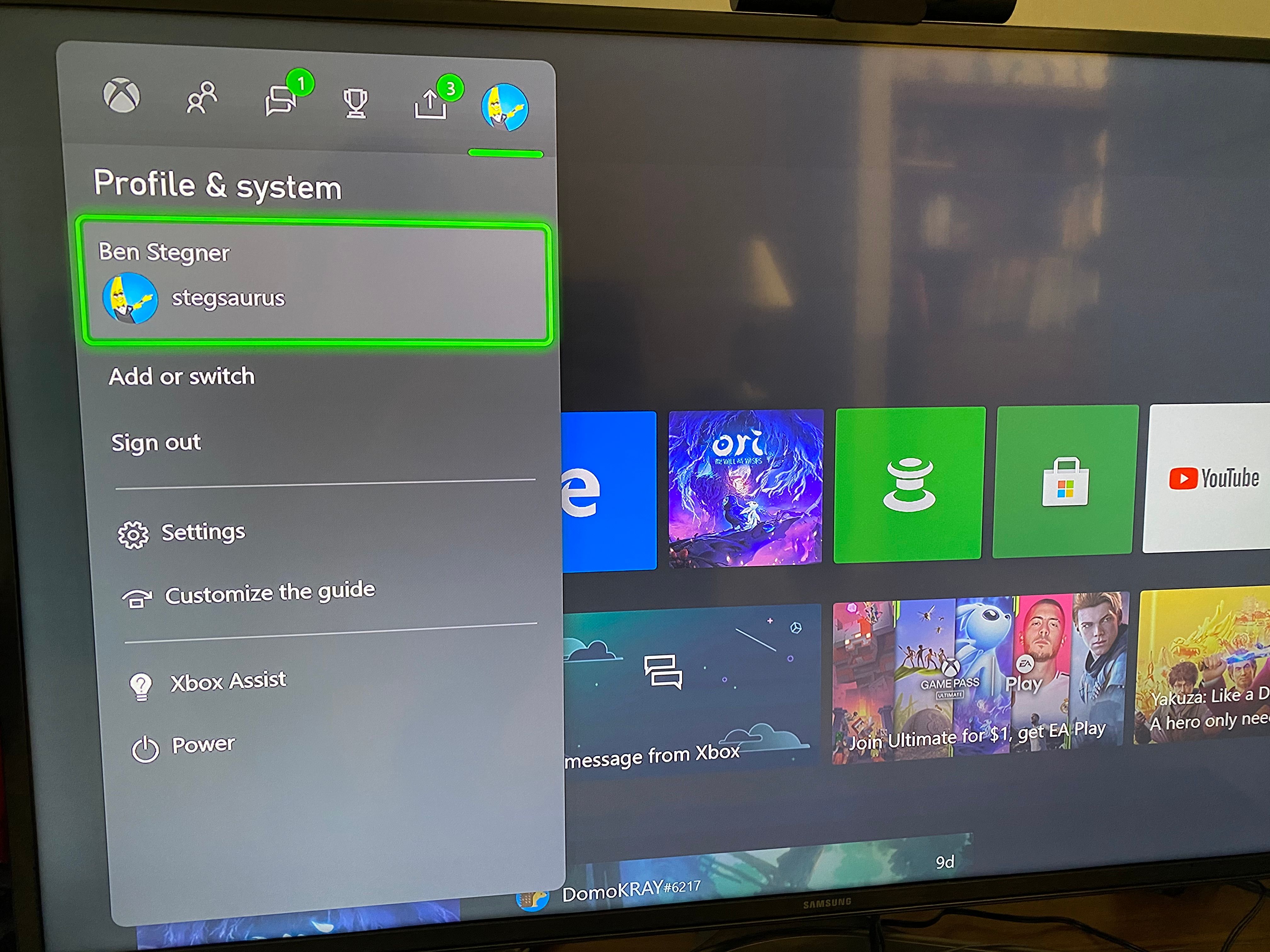Xbox One Add New Account