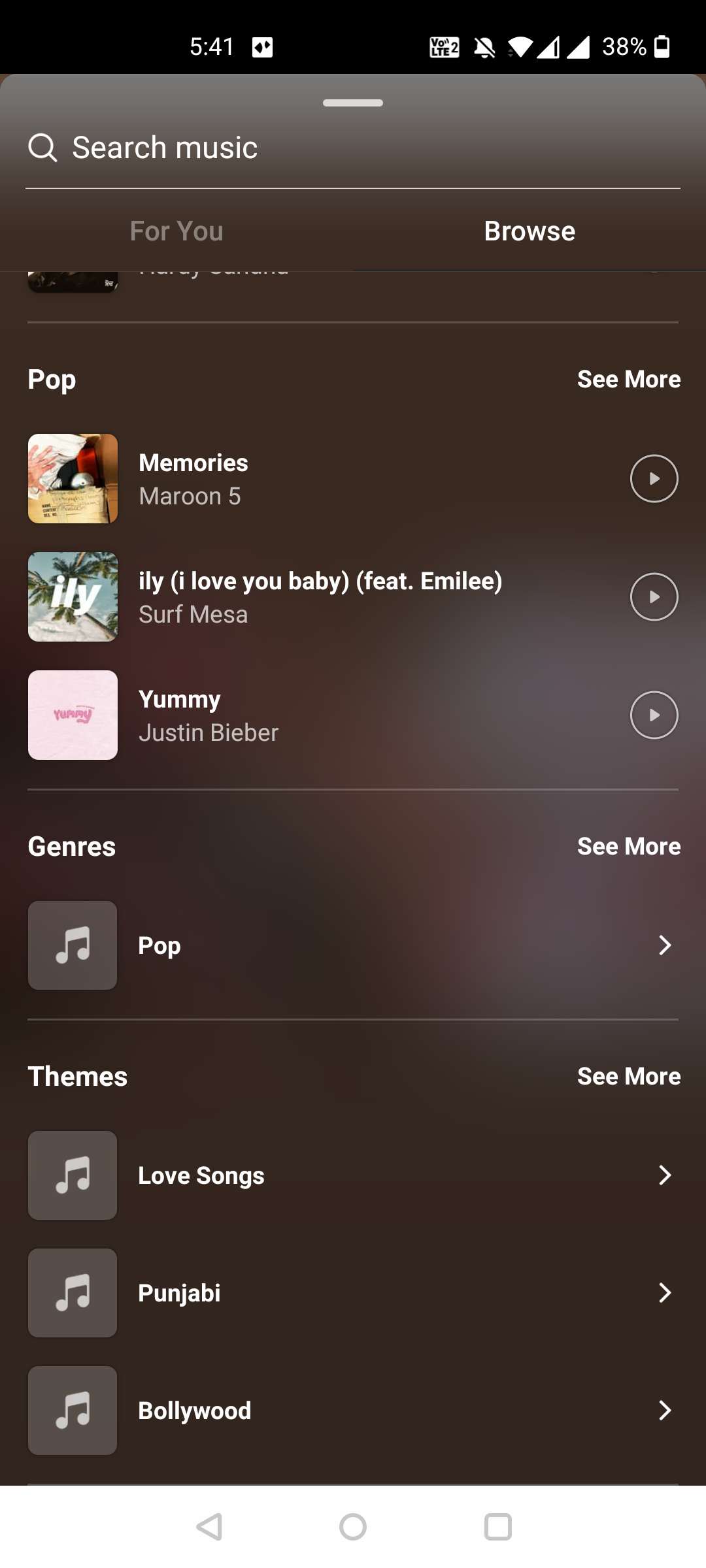 Find music to add to an Instagram Story