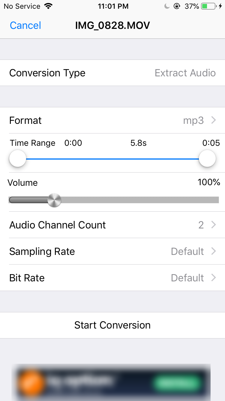 Configure resulting audio file settings on the iPhone