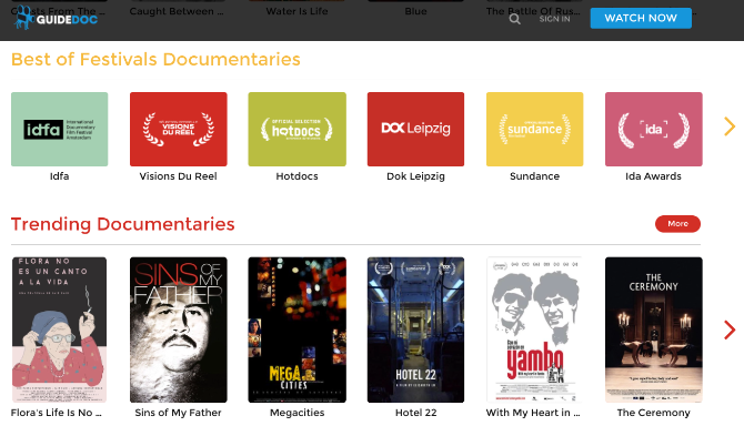 GuideDoc collects and streams the best documentary films and series from documentary award shows