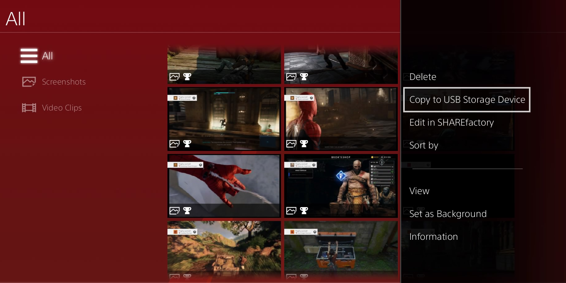 Copy PS4 screenshots to a USB drive