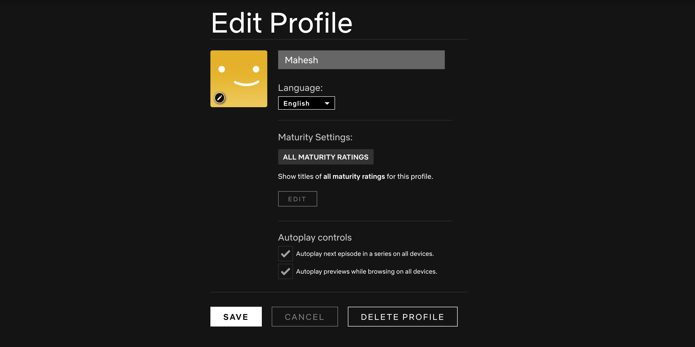 Delete a Netflix profile on the web