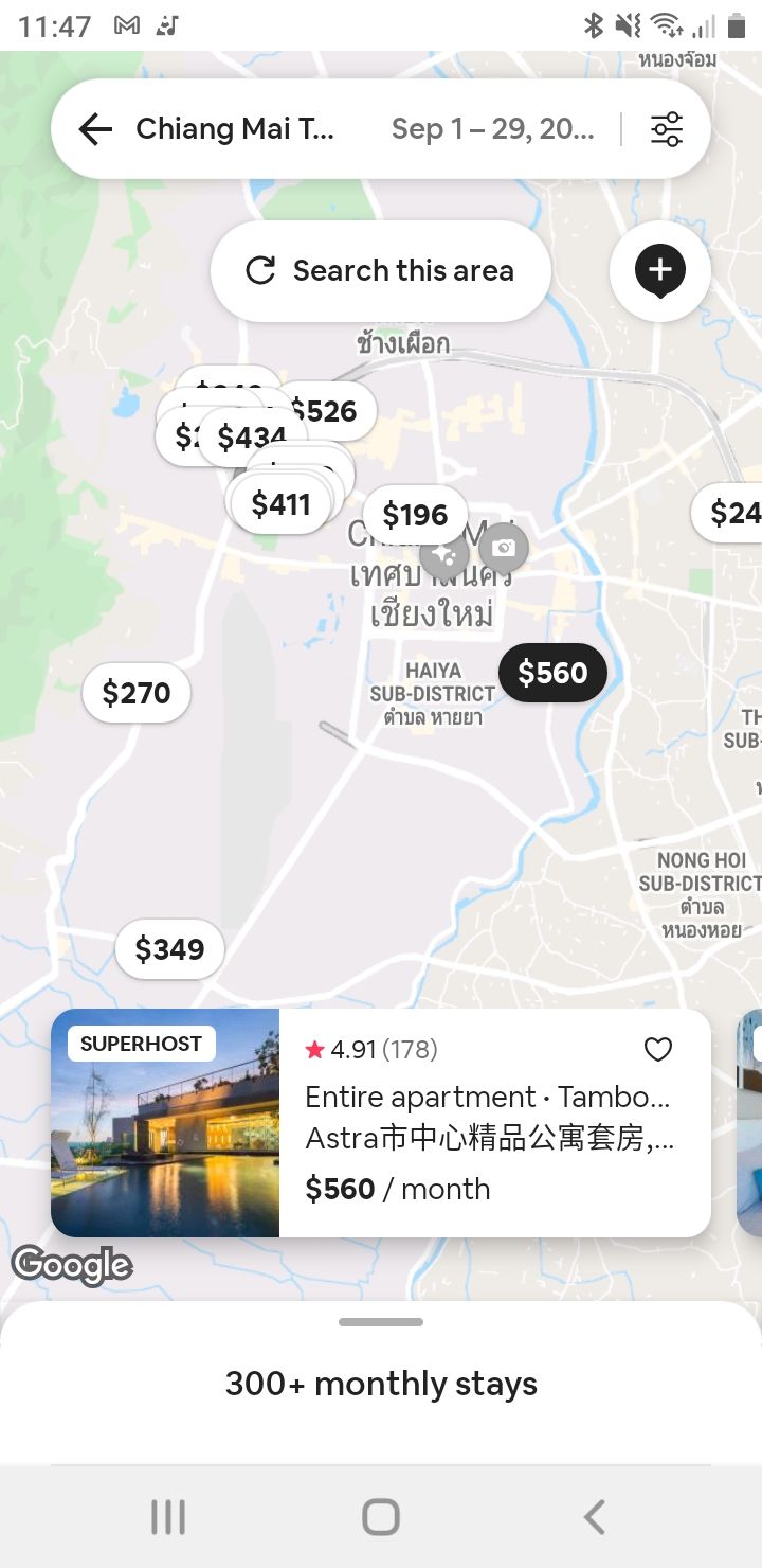 Airbnb app Chiang Mai listings
