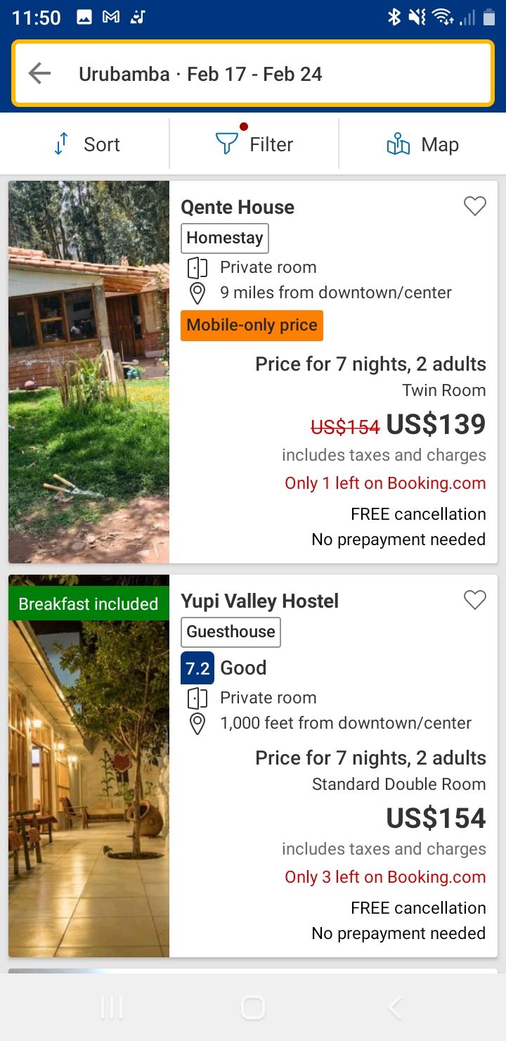 Booking.com app stay in Urubamba