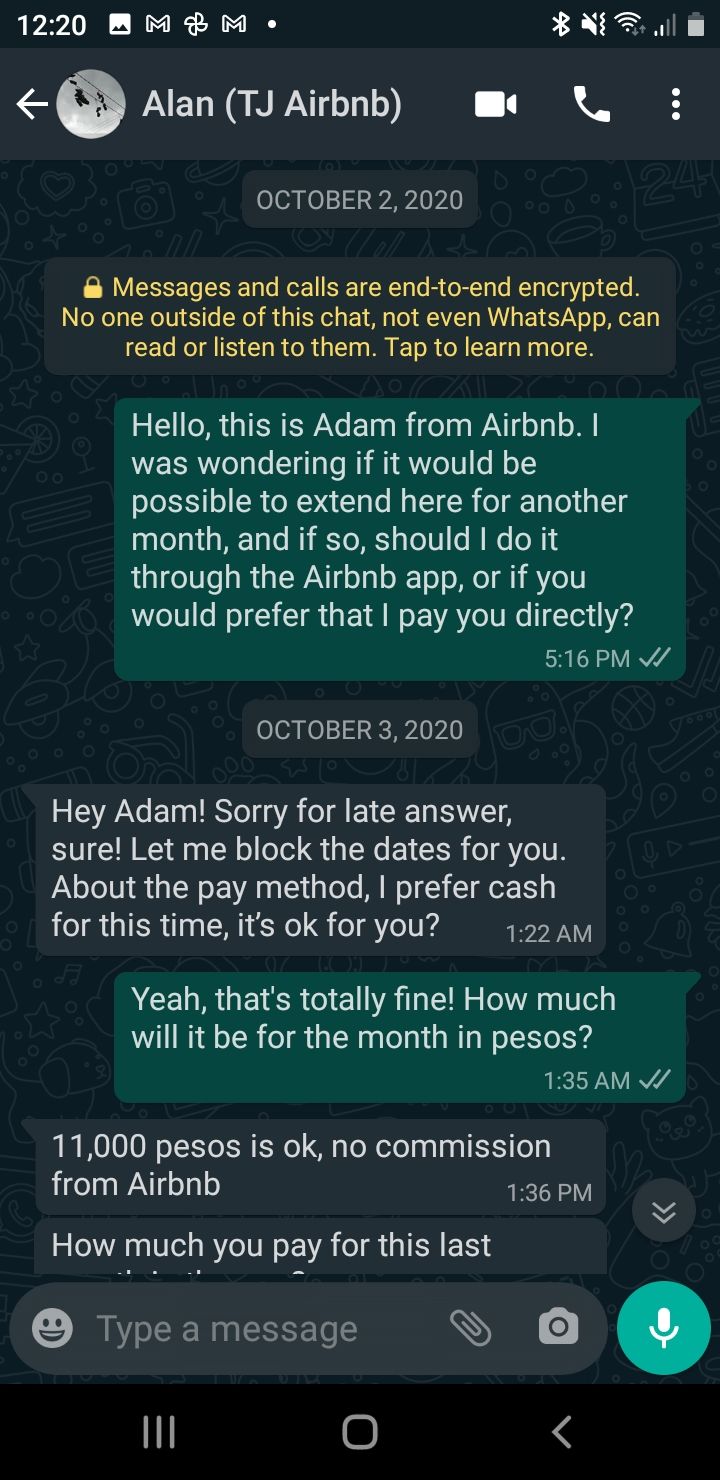 WhatsApp Airbnb conversation