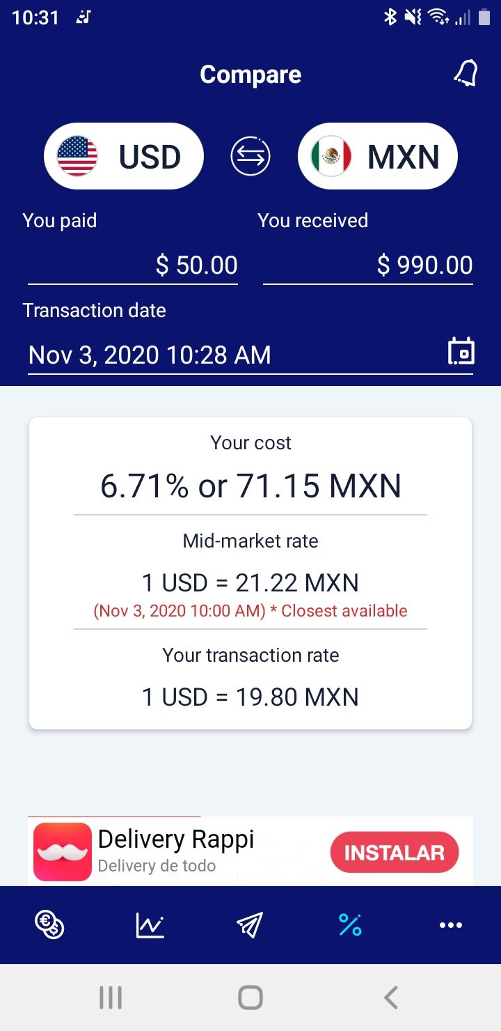 XE Currency Converter app compare function