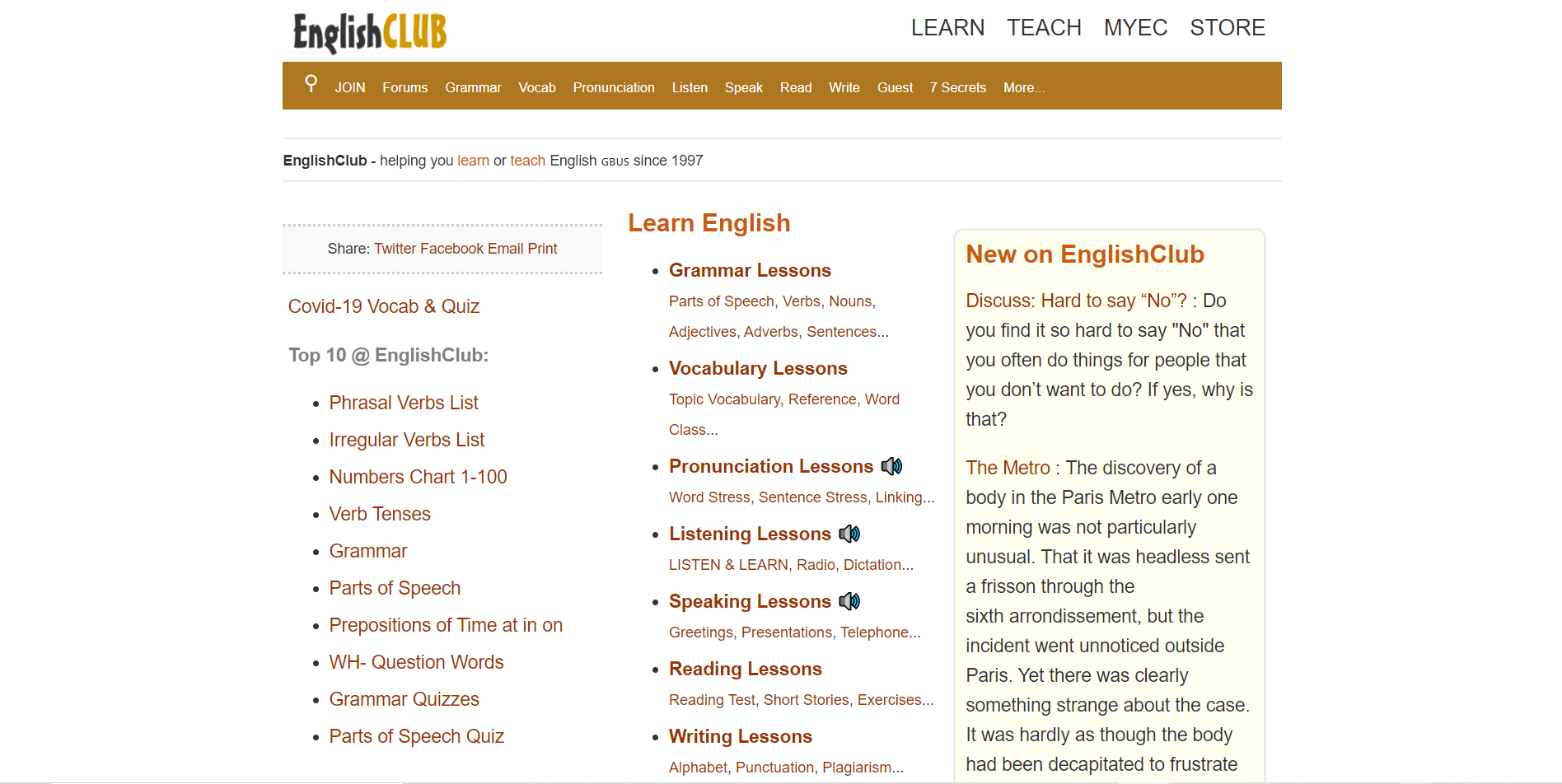 englishclub grammar site screenshot