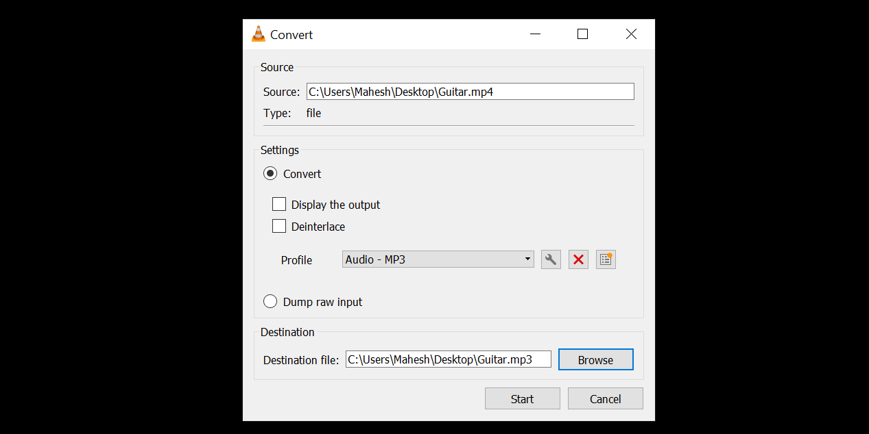 Extract the audio from video using VLC