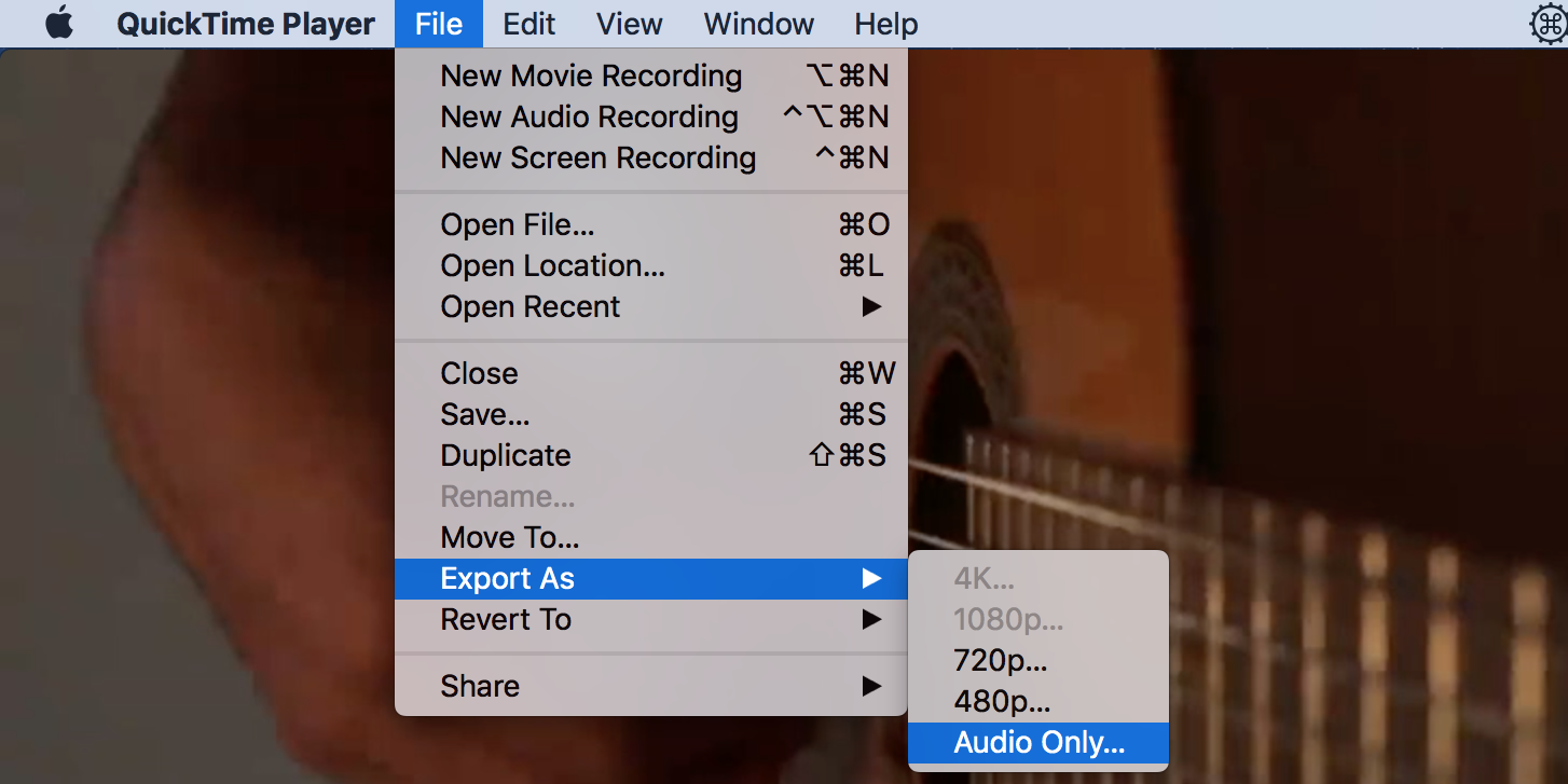 Extract the audio from video using QuickTime