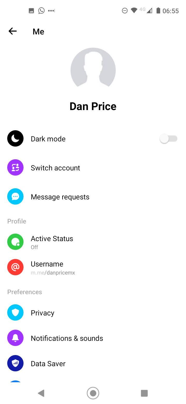 fb messenger settings menu