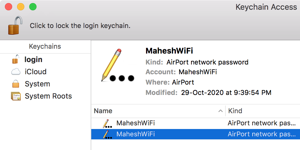 Access your Wi-Fi network in Keychain Access