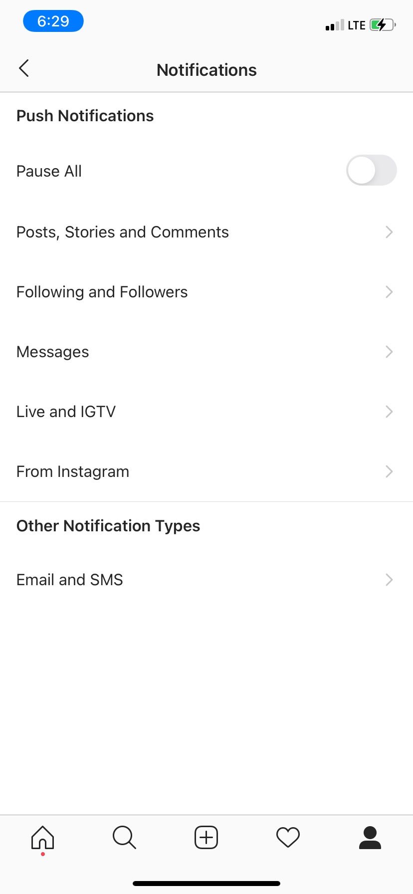 Instagram In-App Notification Settings