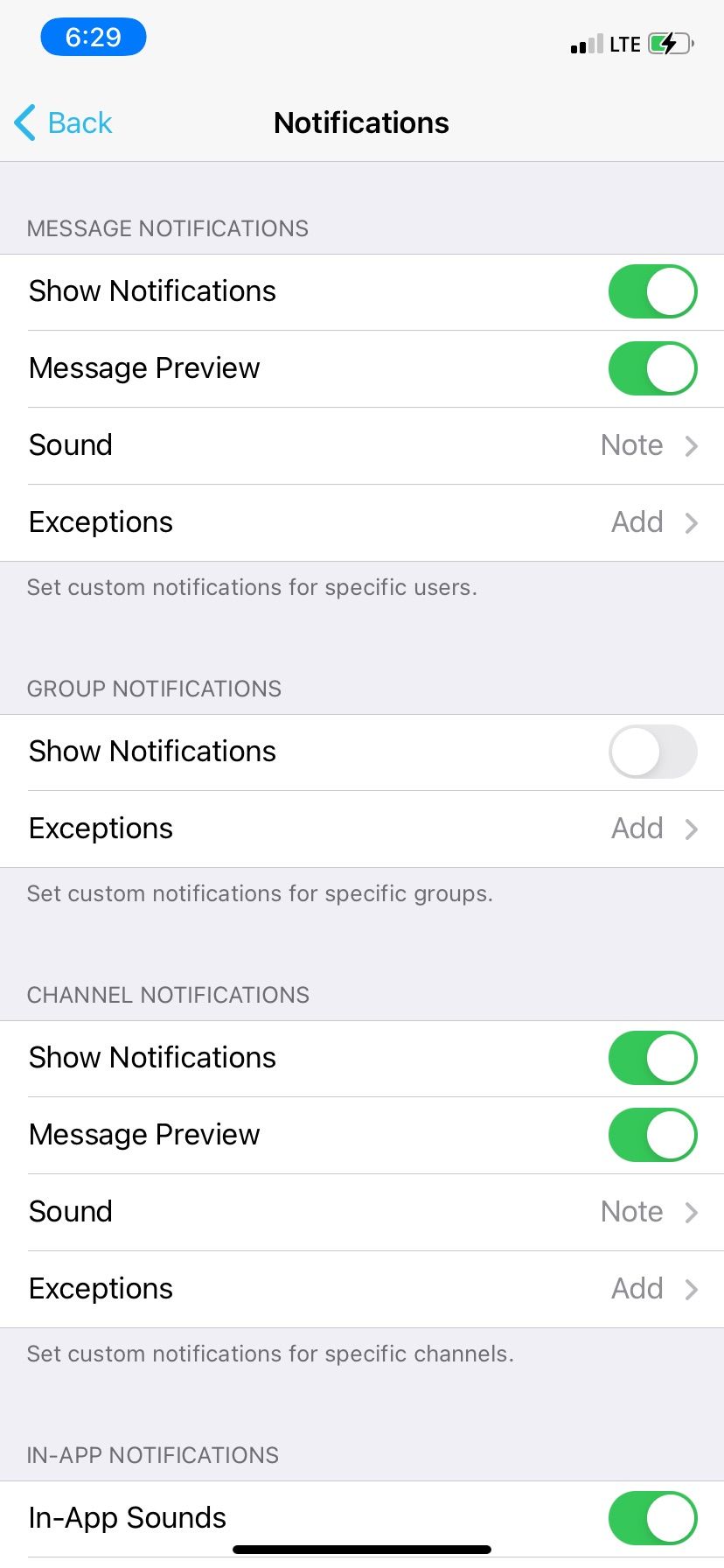 Telegram In-App Notification Settings
