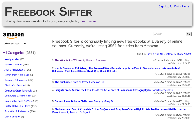 Freebook Sifter is a daily updated list of free ebooks on Amazon