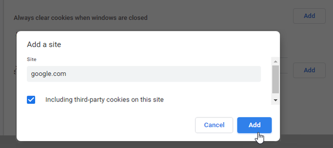 Google always clear cookies