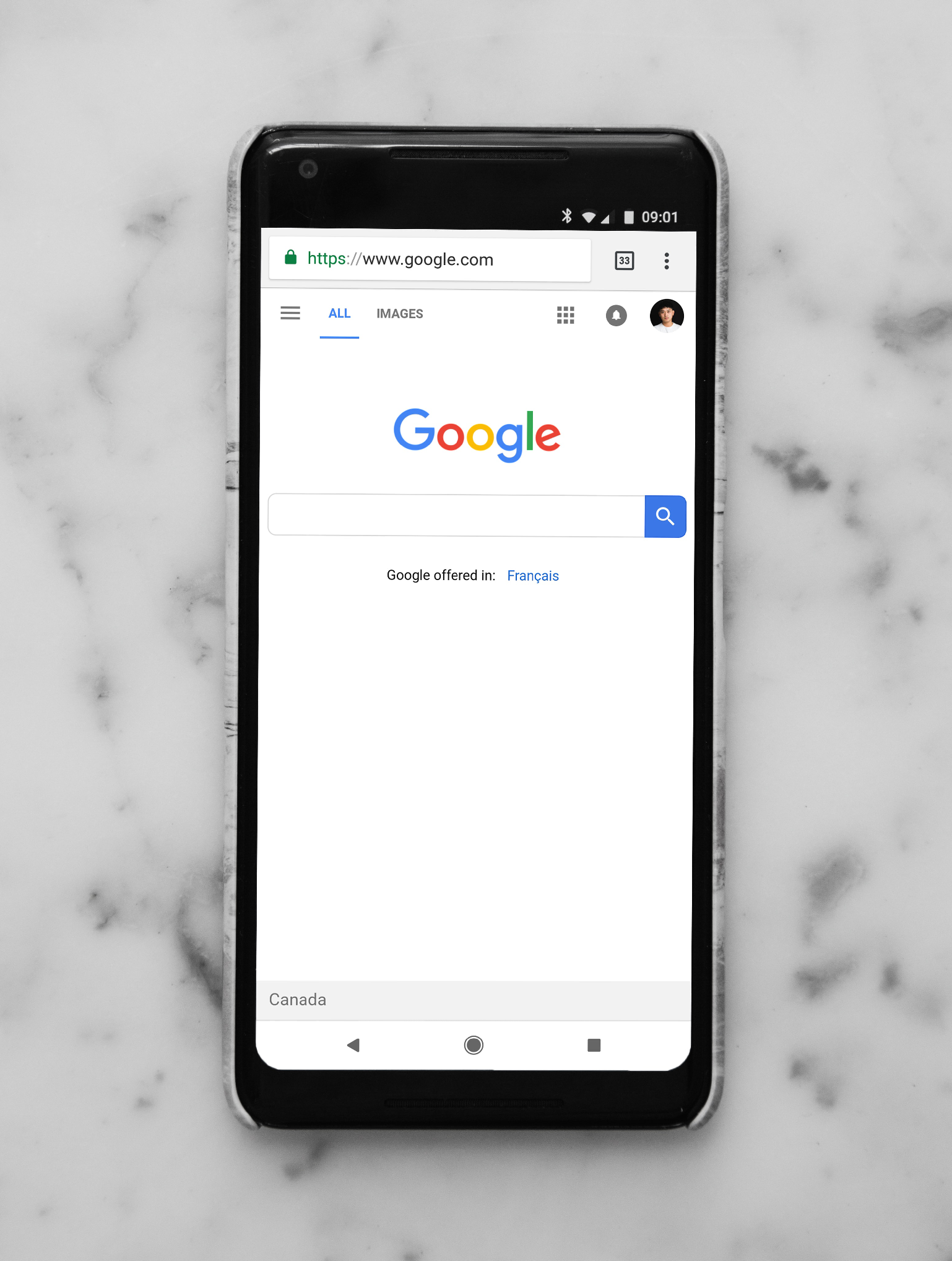 Google homepage on a smartphone