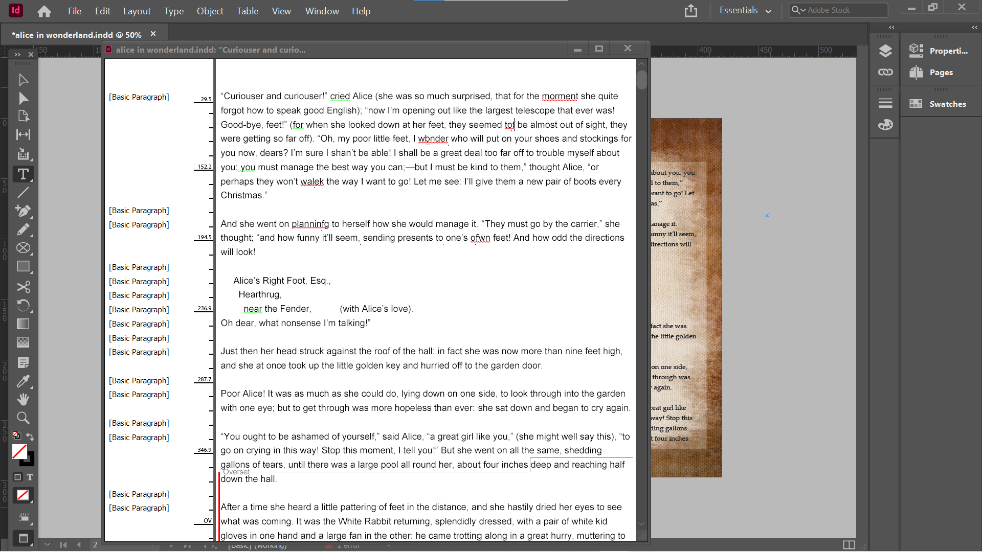 indesign story editor spelling errors