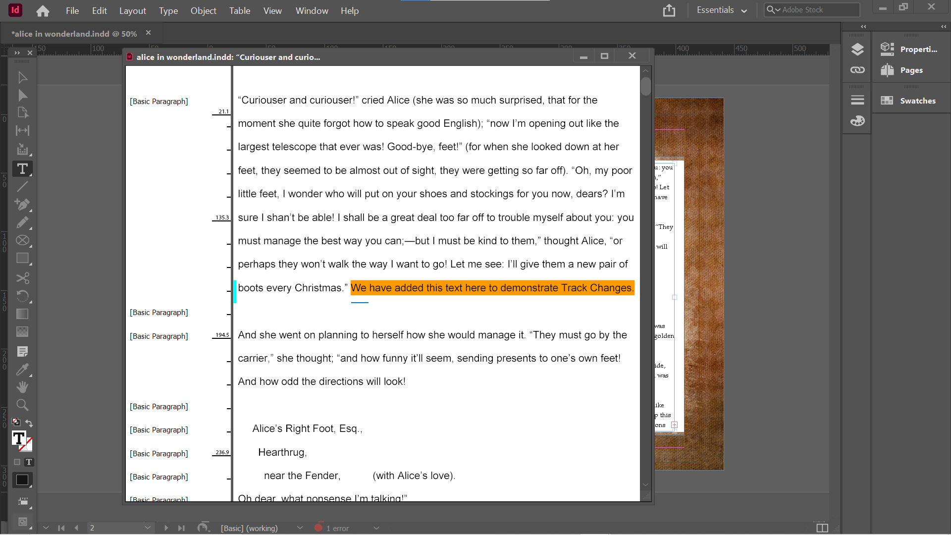 indesign story editor track changes