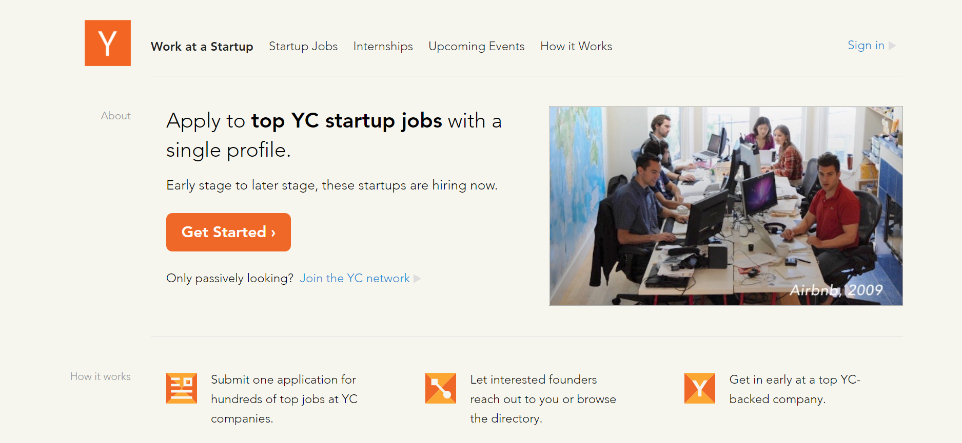 work at a startup homepage