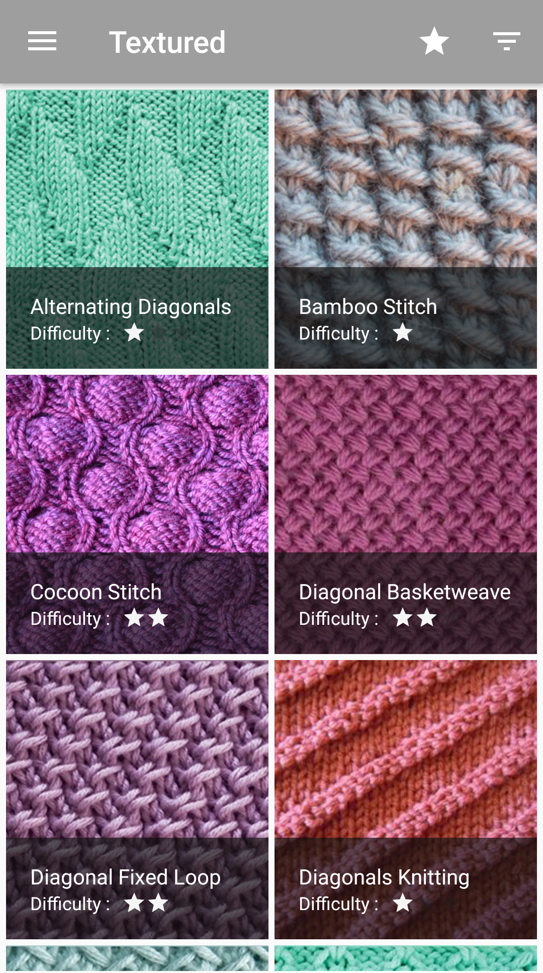 Knitting Stitches App Range of Patterns