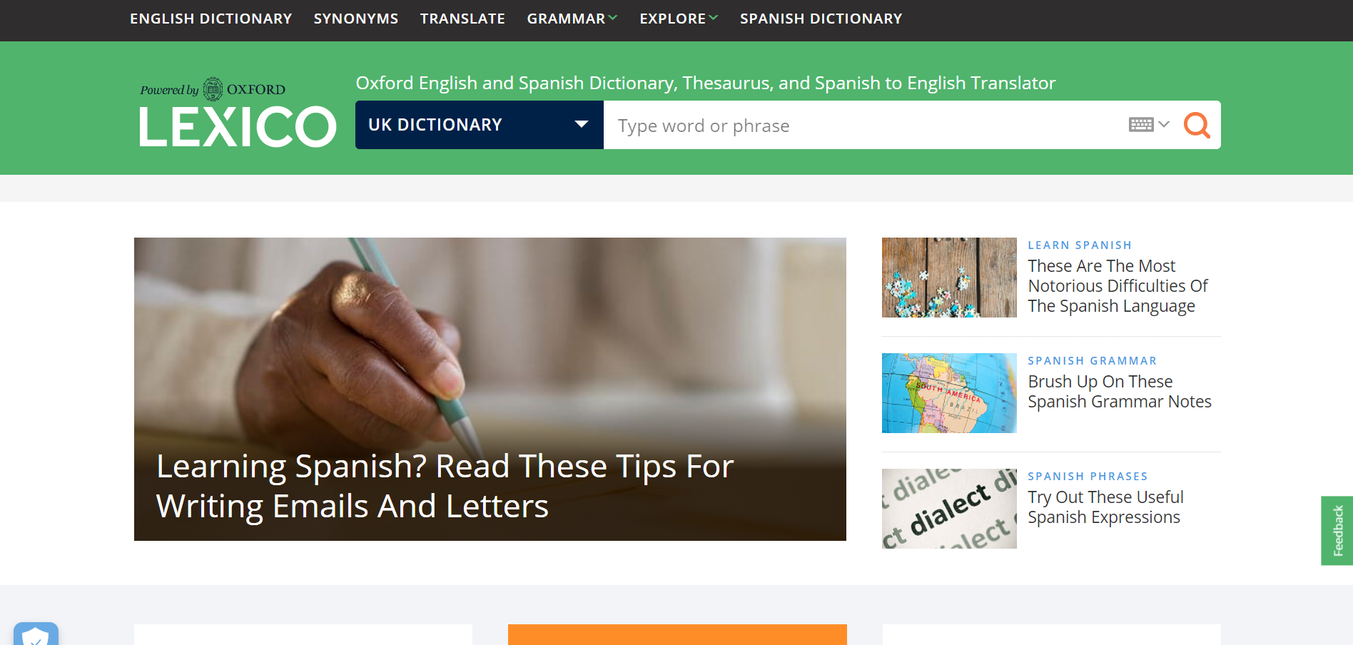 lexico grammar site screenshot