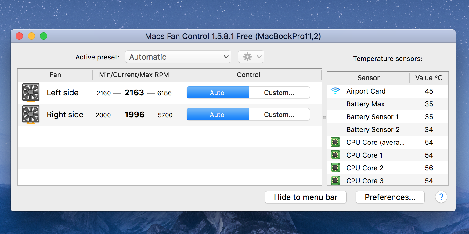 View Mac's info using Macs Fan Control