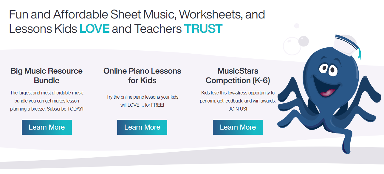Screenshot of the free sheet music site called Making Music Fun.