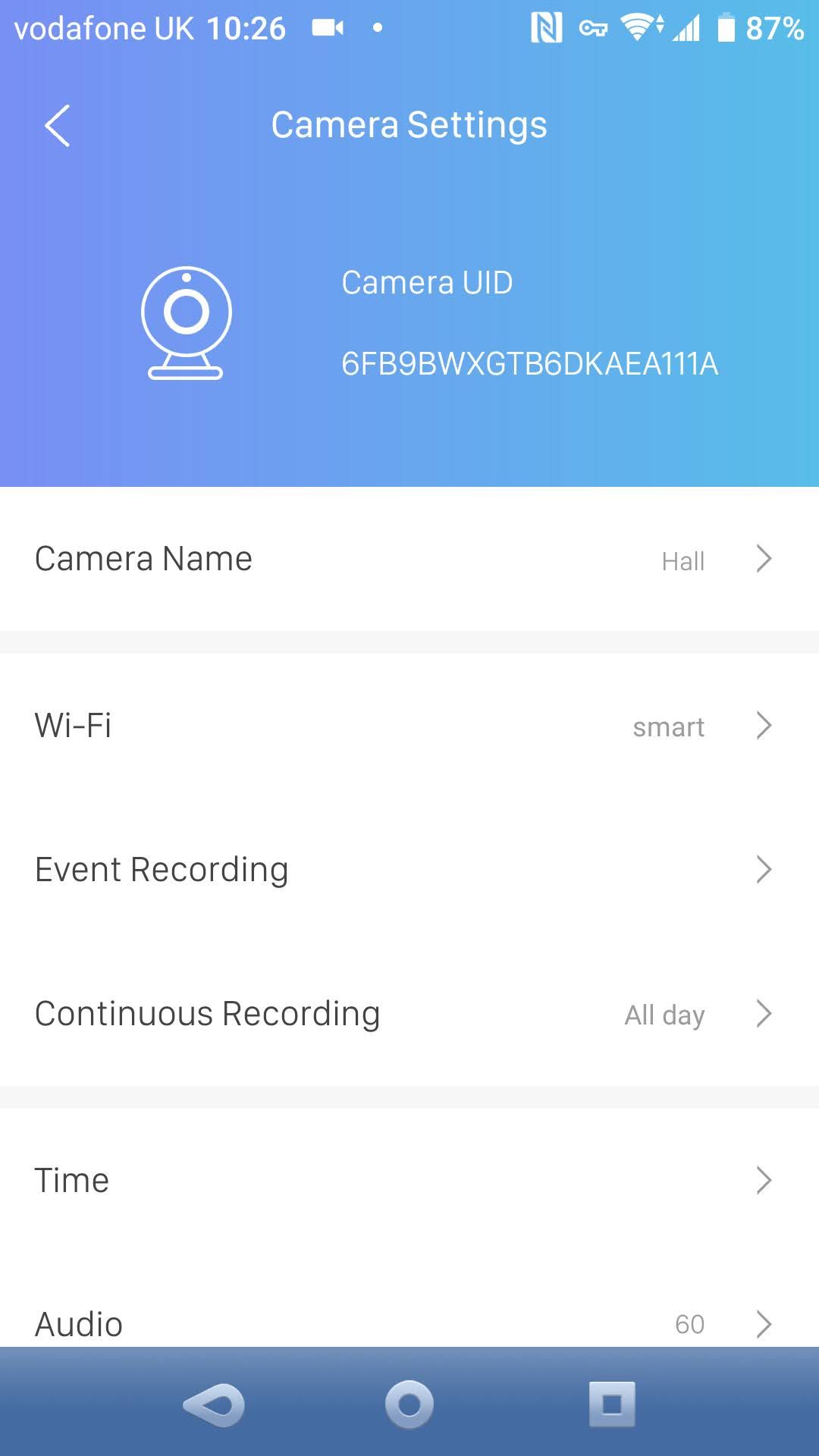 Ucam mobile app settings