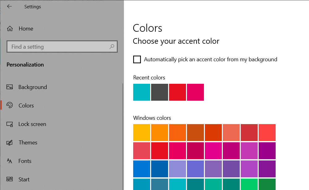 Adjust accent color in Windows 10
