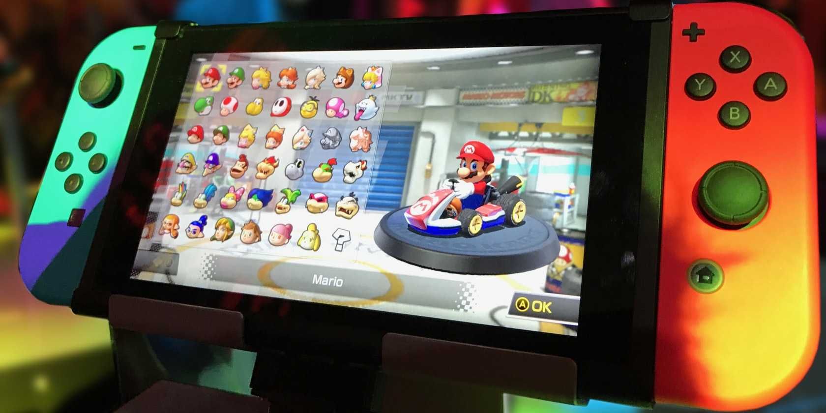 nintendo switch console with mariokart on the display