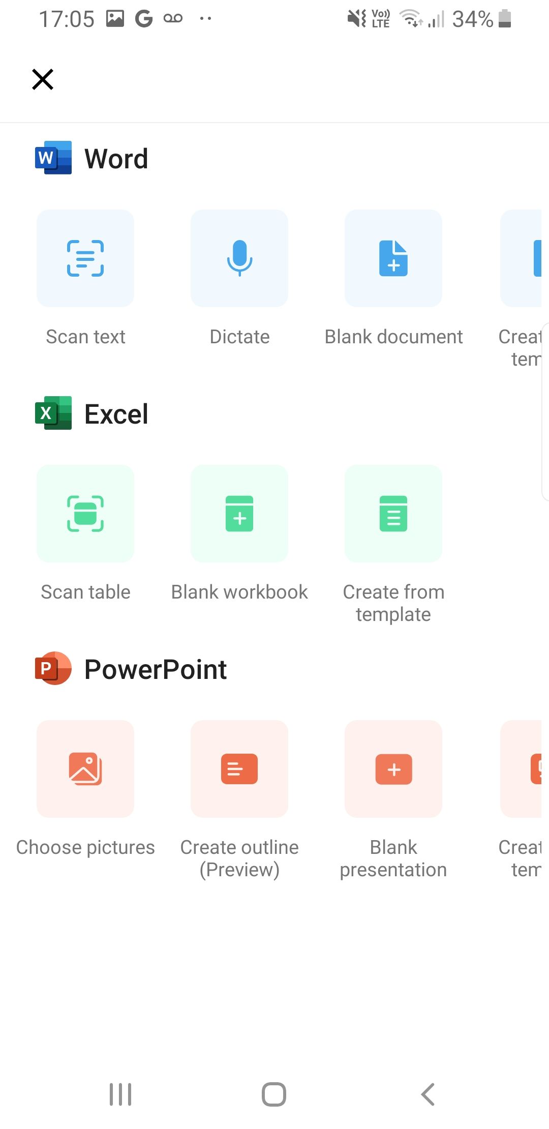 office mobile app select document type