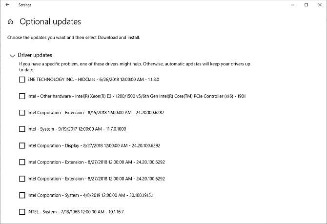 optional updates managed through windows update
