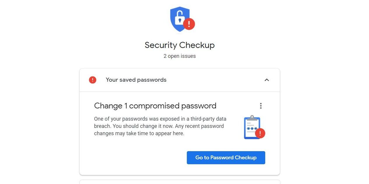 Google alert password checkup
