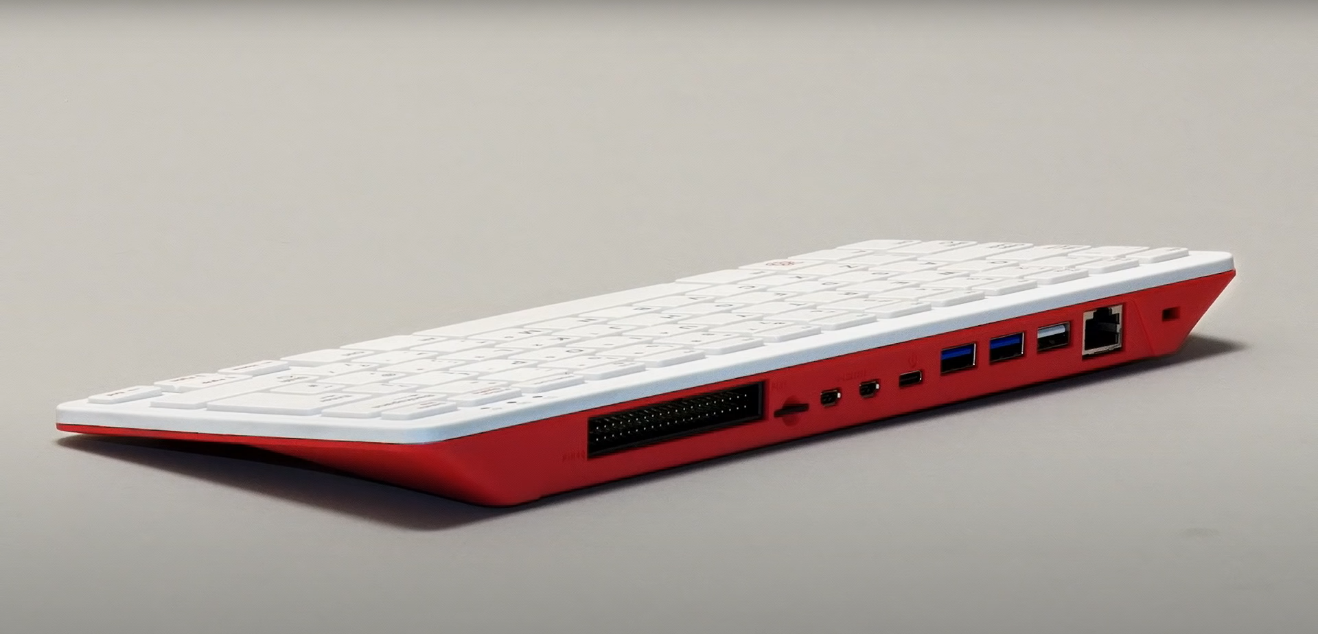 The Pi 400 exposes Raspberry Pi ports on the back