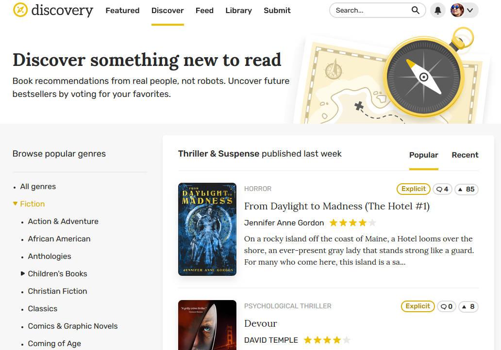reedsy discovery discover page ranked books