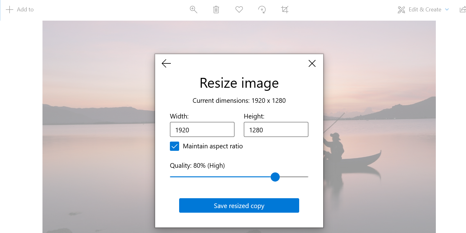 Resize an image on Windows 10