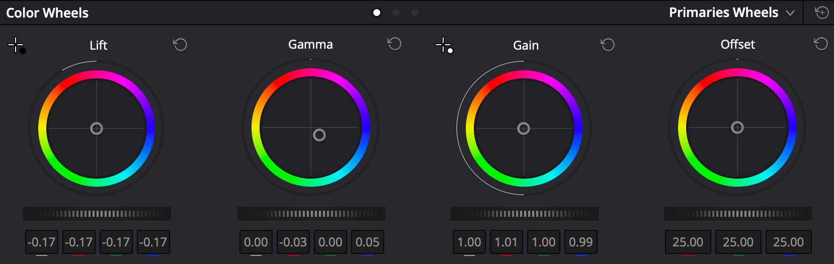 Color wheels in Resolve