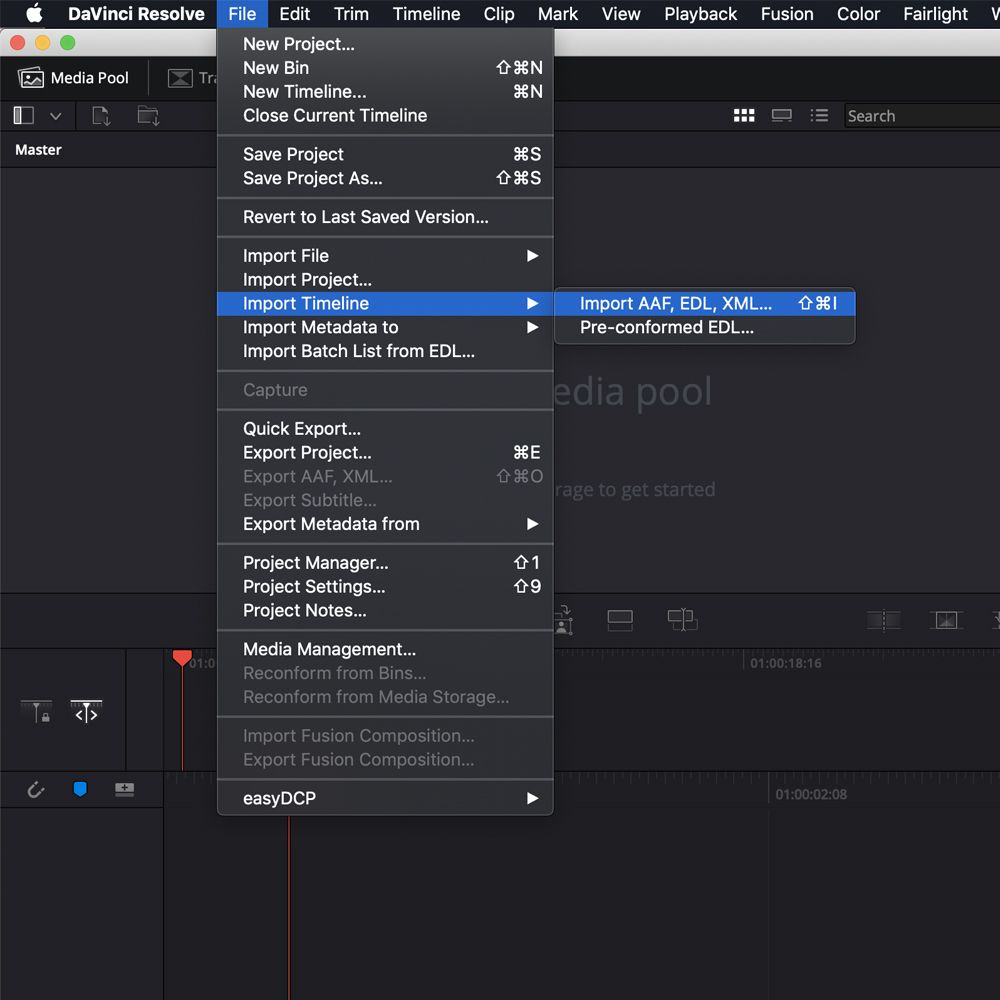 Importing a timeline into Resolve