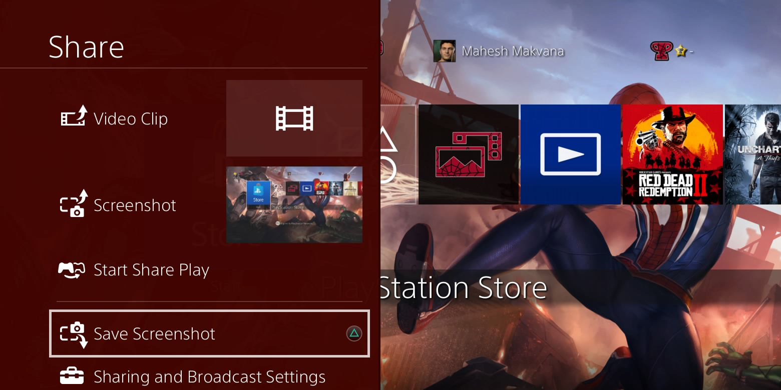 Save a PS4 screenshot using the Share menu