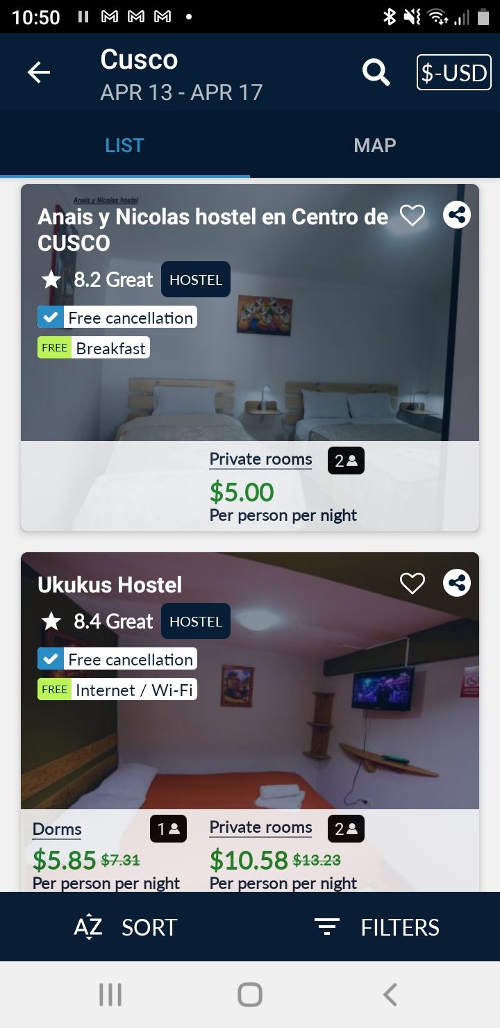 Dorms.com listings of hostels in Cusco
