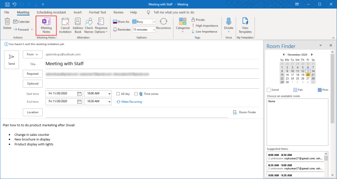 OneNote integration with Outlook for meeting notes