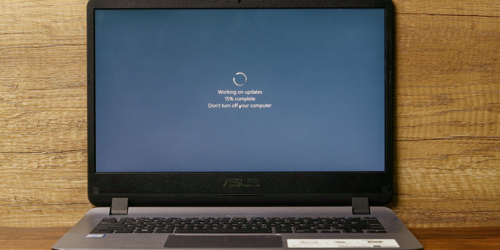 A laptop installing a Windows update