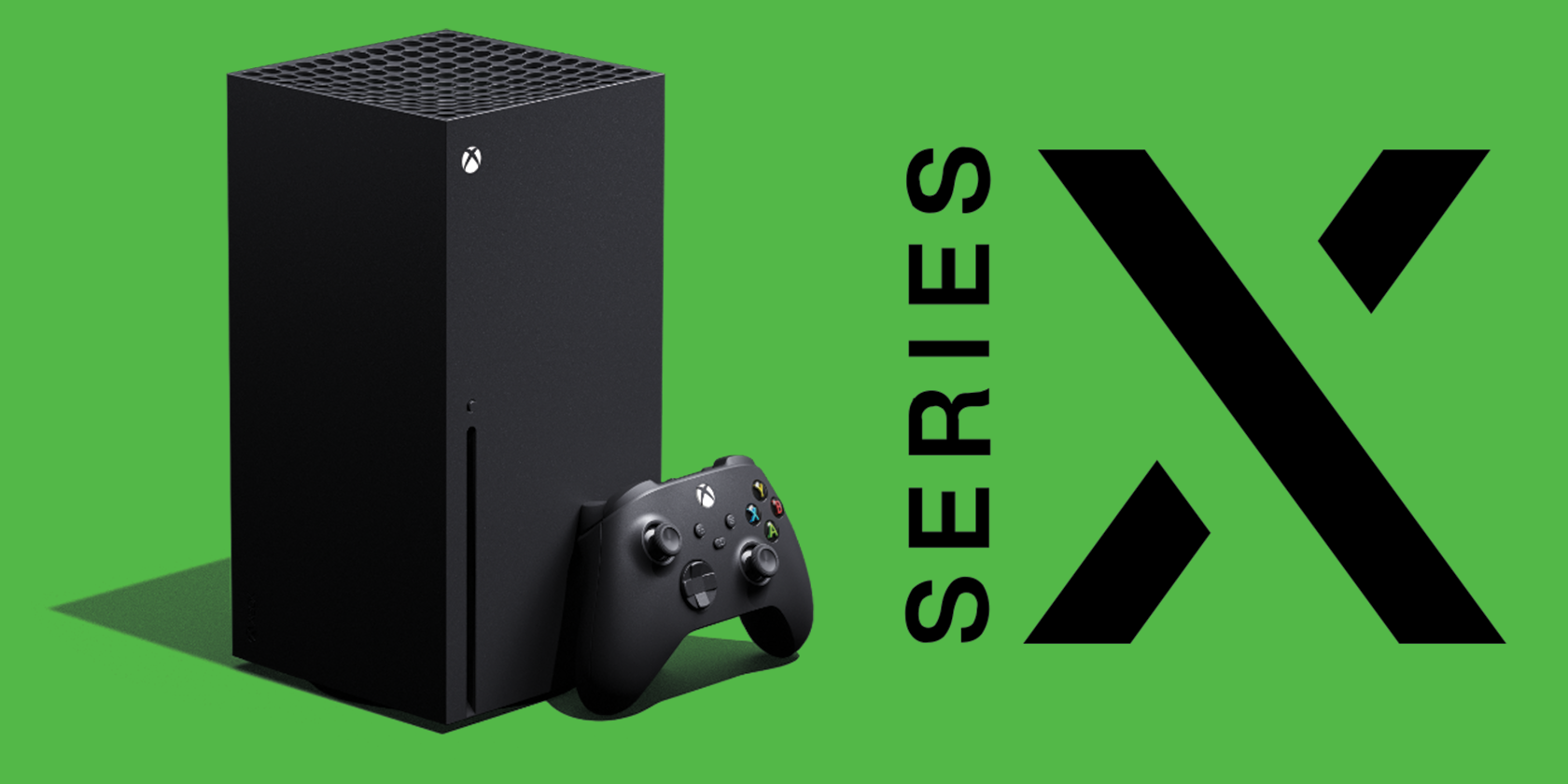 xbox series x with logo on a green background