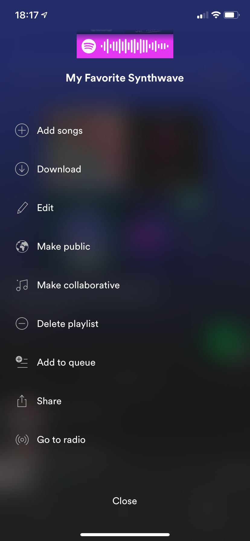 Spotify Mobile Playlist Options