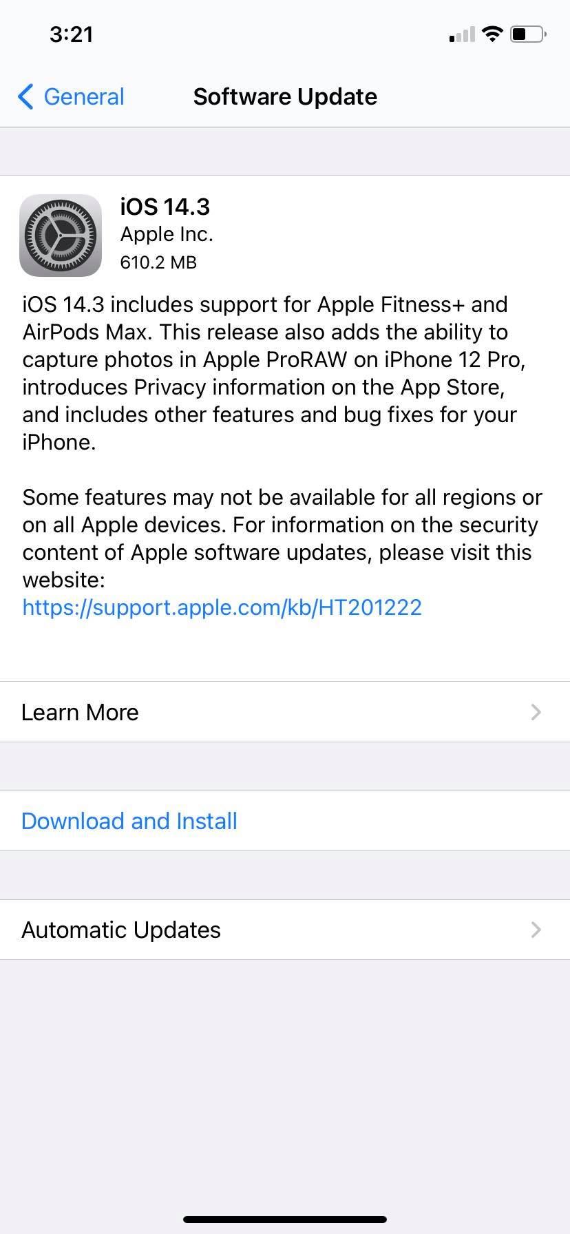 iPhone update settings
