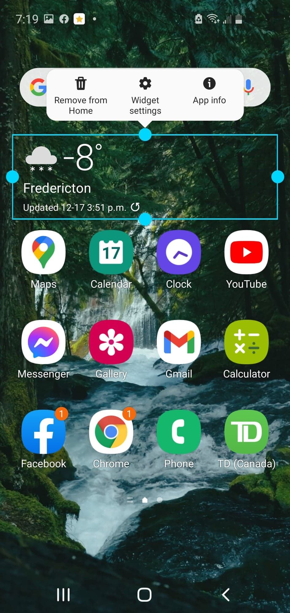 adding widget to Samsung home screen